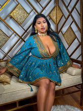 Load image into Gallery viewer, Turquoise Gold Babydoll Dress
