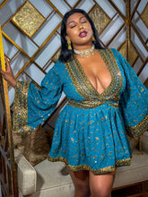 Load image into Gallery viewer, Turquoise Gold Babydoll Dress
