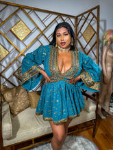 Load image into Gallery viewer, Turquoise Gold Babydoll Dress
