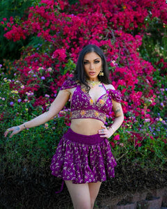 Violet Flowers Micro Mini Skirt Set