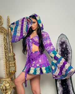 Purple Lotus mini skirt set
