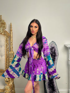 Purple Lotus mini skirt set