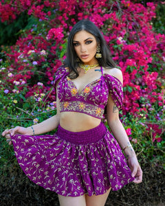 Violet Flowers Micro Mini Skirt Set